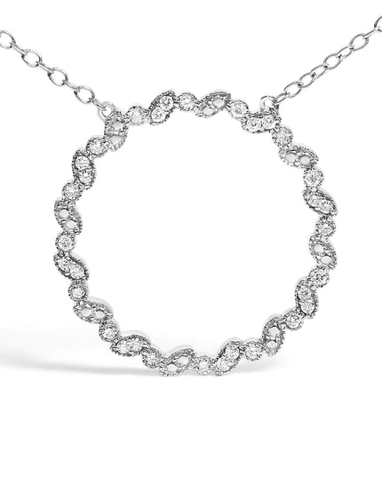 .925 Sterling Silver 1/7 Cttw Lab Grown Diamond Beaded Love Circle Pendant Necklace - Size 18 Inches
