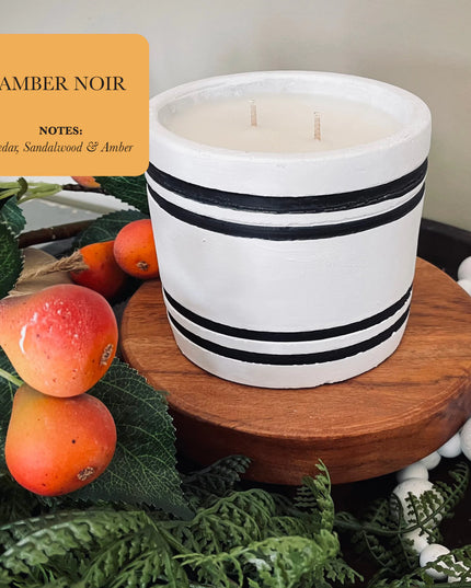 Luxury Small Striped Stone Designer Candle - Amber Noir