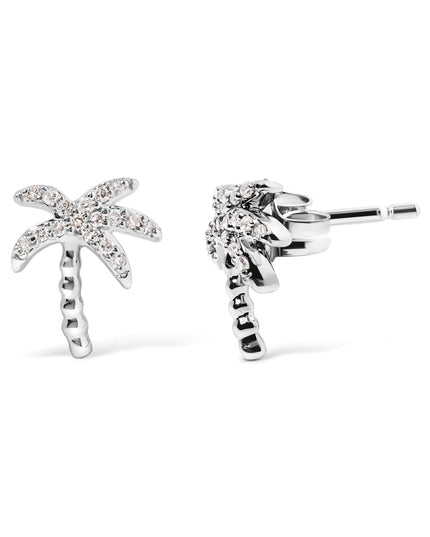 10K White Gold 1/10 Cttw Diamond  Encrusted Palm Tree Stud Earrings (H-I Color, I1-I2 Clarity)