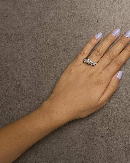 .925 Sterling Silver 1/2 Ctw Diamond Halo and Milgrain Engagement Ring Bridal Set (I-J Color, I3 Clarity)