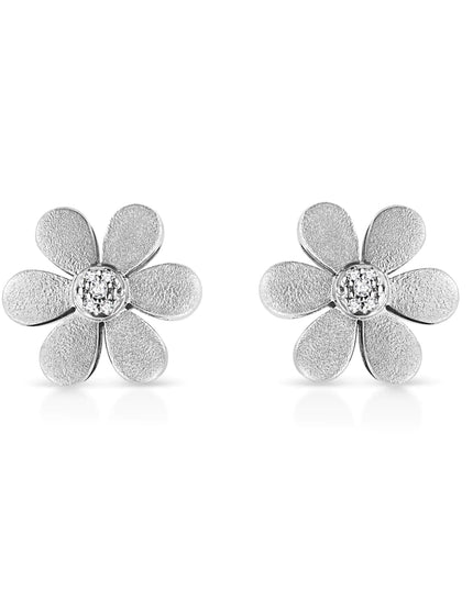 Matte Finished .925 Sterling Silver Diamond Accent Flower Hoop Stud Earring (I-J Color, I1-I2 Clarity)