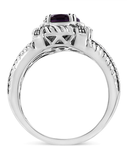 .925 Sterling Silver Prong Set Natural Oval Shape 9X7 MM Purple Amethyst Solitaire and Diamond Accent Ring (I-J Color, I1-I2 Clarity)