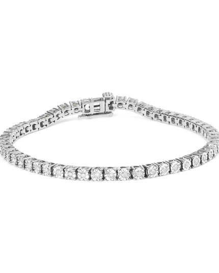 .925 Sterling Silver 1.0 Cttw Miracle-Set Diamond Round Faceted Bezel Tennis Bracelet (I-J Color, I3 Clarity)