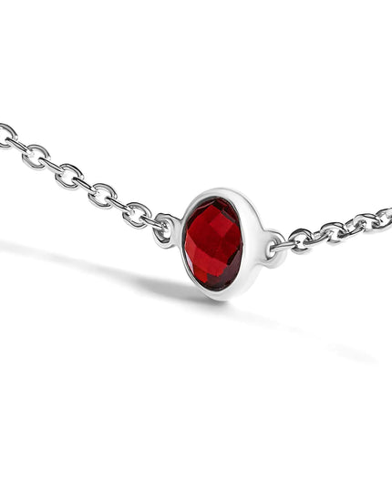.925 Sterling Silver Bezel Set Red Garnet 5 Station Adjustable Bolo Bracelet