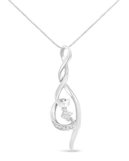 Espira 10K White Gold 1/10 cttw Diamond Swirl Pendant Necklace (I-J, I1-I2)