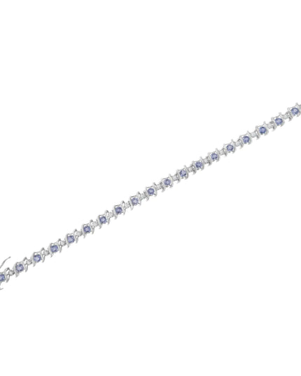 .925 Sterling Silver Lab-Grown Birthstone and 1/6 Cttw Round Diamond Tennis Bracelet (H-I Color, I1-I2 Clarity)