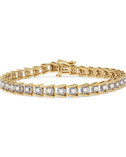 14K Yellow Gold Plated .925 Sterling Silver 2.00 Cttw Miracle Set Diamond Wave Link Bracelet (L-M Color, I2-I3 Clarity) - Size 7.25"