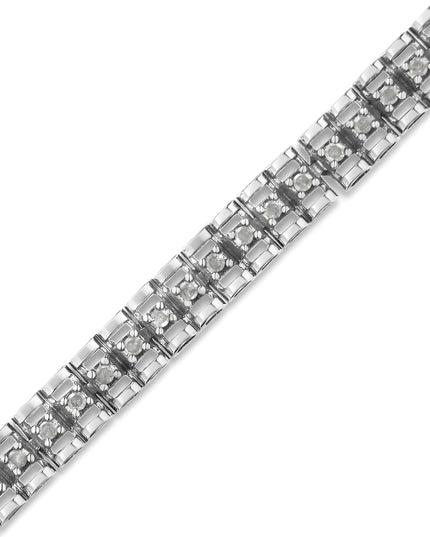 .925 Sterling Silver Diamond Double-Link 7" Tennis Bracelet (I-J Color, I3 Clarity)
