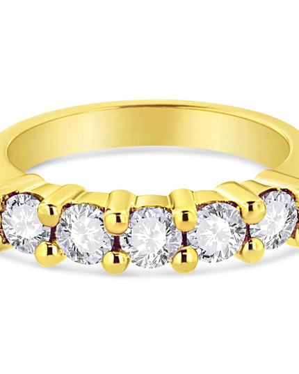 14K Yellow Gold Plated .925 Sterling Silver 1.0 Cttw Shared Prong-set Round Diamond 5 Stone Band Ring (J-K Color, I1-I2 Clarity)