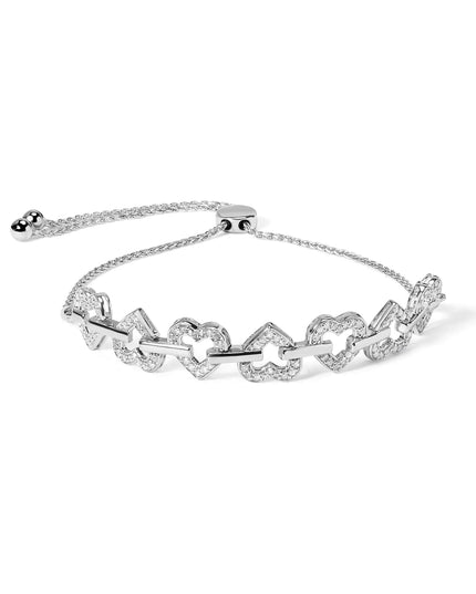 .925 Sterling Silver 1/2 Cttw Diamond Alternating Heart Link Adjustable Bolo Bracelet (I-J Color, I3 Clarity) - 4" to 10" Inches