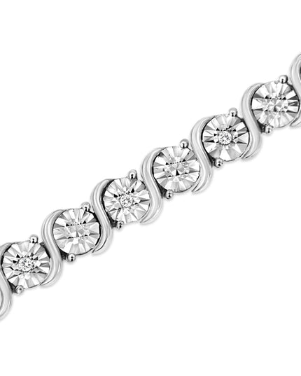 .925 Sterling Silver 1/10 Cttw Diamond Round Miracle Plate and "S" Link Tennis Bracelet (I-J Color, I2- I3 Clarity) - 7"