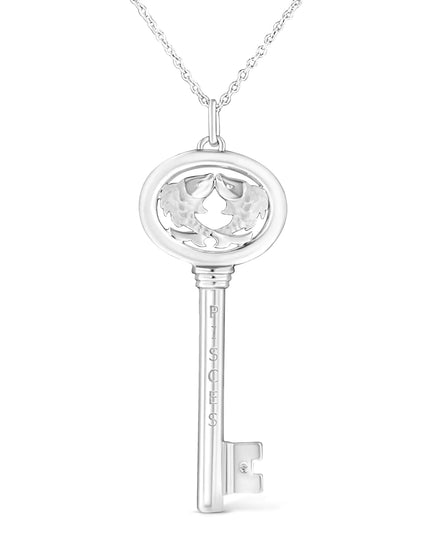 .925 Sterling Silver Diamond Accent Zodiac Key 18" Pendant Necklace (K-L Color, I1-I2 Clarity)