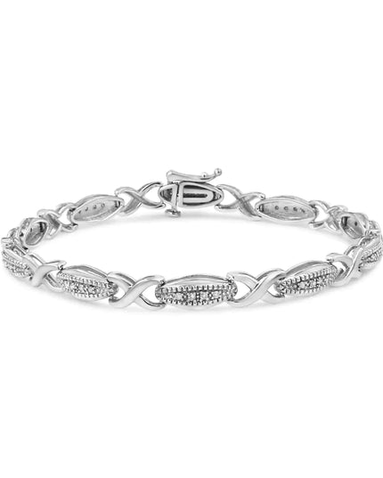.925 Sterling Silver 1/5 Cttw Round-Cut Diamond "X" Link Bracelet - Size 7.50" (I-J Color, I2-I3 Clarity)