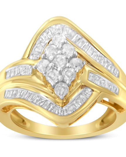 10K Yellow Gold over .925 Sterling Silver Diamond Bypass Cluster Ring (1 Cttw, I-J Color, I2-I3 Clarity)