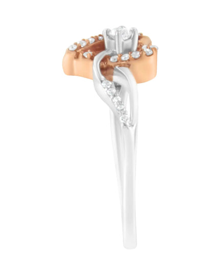 10K Rose Gold Plated .925 Sterling Silver 1/5 Cttw Diamond Two Tone Open Heart Promise or Fashion Ring (I-J Color, I2-I3 Clarity)