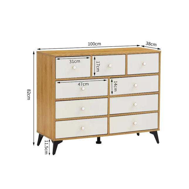 Wood MDF Cabinet, 9-drawer Dresser, Wood Color