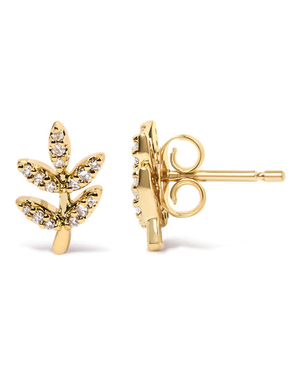 10K Yellow Gold 1/10 Cttw Diamond Accented Leaf and Branch Stud Earrings (H-I Color, I1-I2 Clarity)