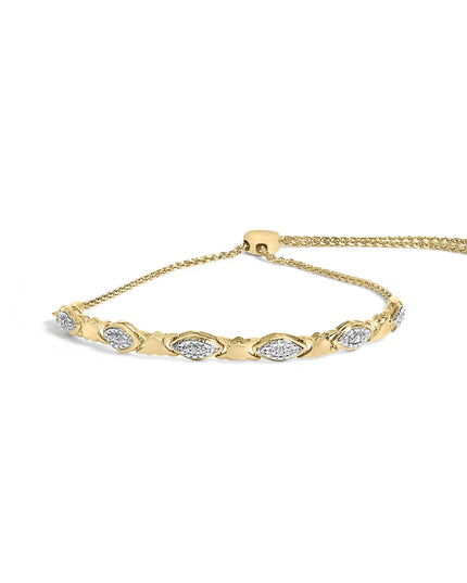 .925 Sterling Silver Diamond Accent Alternating Marquise Shape and Heart Links Bolo Bracelet (I-J Color, I3 Clarity) - Adjustable 6" to 9"