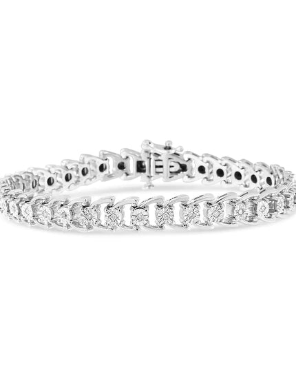 .925 Sterling Silver 1/4 Cttw Miracle Set Round Diamond Composite Open Linked Composite Line Bracelet (I-J Color, I3-Promo Clarity) - 7.5"