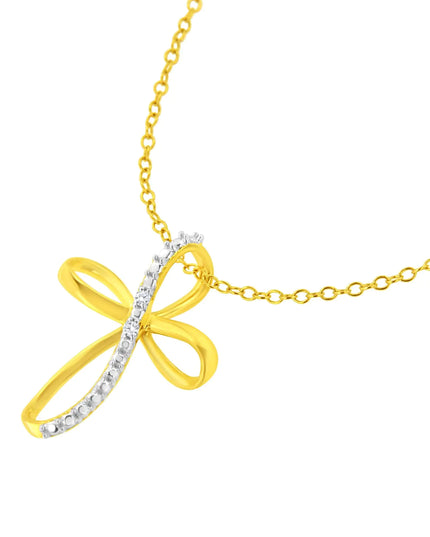 .925 Sterling Silver Diamond Accent Cross Ribbon 18" Pendant Necklace (I-J Color, I2-I3 Clarity)