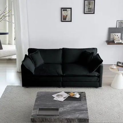 Large Black Chenille Loveseat Sofa, Deep Seat, 2-seat, 4 Pillows