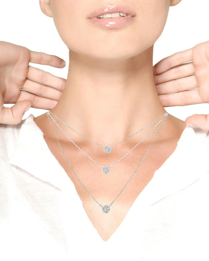 .925 Sterling Silver 1/2 Cttw Round Diamond Medallion Multi-Strand Tri Pendant 18" Necklace (H-I Color, I2-I3 Clarity)