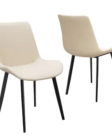 Beige PU Leather Dining Chairs, Metal Legs, Set Of 2