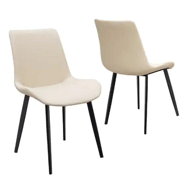 Beige PU Leather Dining Chairs, Metal Legs, Set Of 2