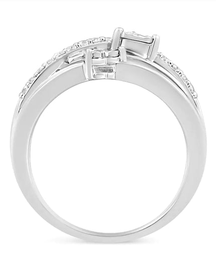 .925 Sterling Silver 1/5 Cttw Miracle-Set Diamond Heart Cross-Over Bypass Ring (I-J Color, I2-I3 Clarity)