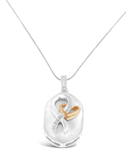 10k Rose Gold and Sterling Silver 1/10ct TDW Round Cut Diamond Interlocked Heart and Ribbon Pendant Necklace (H-I, I1-I2)