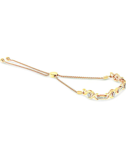 .925 Sterling Silver Channel Set Diamond Accent Twist 4”-10” Adjustable Bolo Bracelet (I-J Color, I3 Clarity)