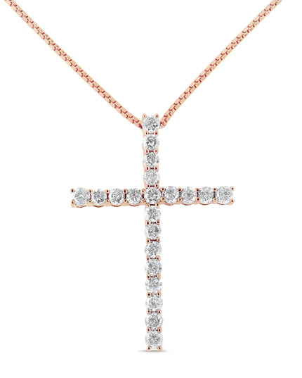 .925 Sterling Silver 1.0 Cttw Champagne Diamond Gold Cross Pendant Necklace for Women (Champagne Color, I1-I2 Clarity)- 18 inch