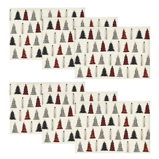 Artoid Mode White Christmas Tree Placemats – Set of 6, 12x18" Winter Table Mats for Holiday Dining & Kitchen Decor