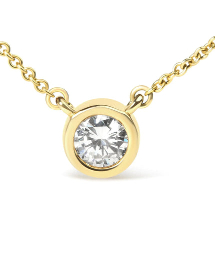 10K Gold 1/10 Carat Round Brilliant-Cut Diamond Modern Bezel-Set Solitaire 16"-18" Pendant Necklace