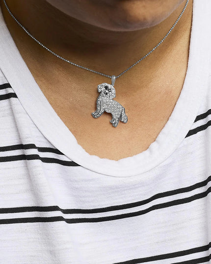 .925 Sterling Silver 1/3 Cttw White and Black Diamond  Labrador Retriever Dog Pendant Necklace (I-J Color, I2-I3 Clarity) - 18" Inches