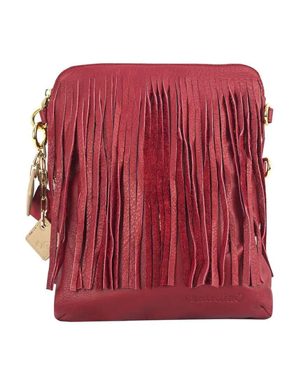 Flamingo Leather Fringe Handbag- Scarlet Red