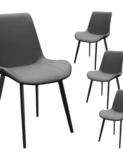 Set Of 4 Gray PU Leather Dining Chairs, Metal Legs