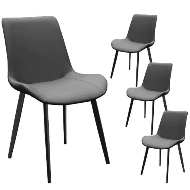 Set Of 4 Gray PU Leather Dining Chairs, Metal Legs