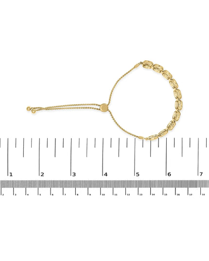 14k Yellow Gold Plated .925 Sterling 5/8 Cttw Diamond Composite Cushion Frame 4”-10” Adjustable Bolo Bracelet (G-H Color, I1-I2 Clarity)