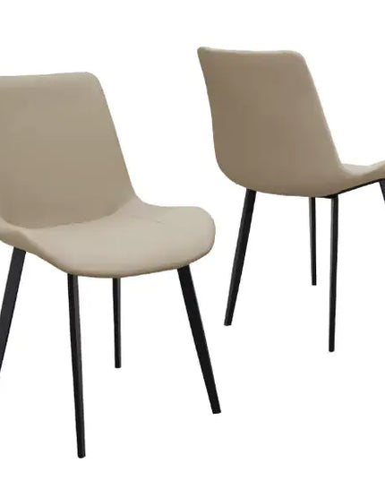 Set Of 2 Tan PU Leather Dining Chairs, Metal Legs