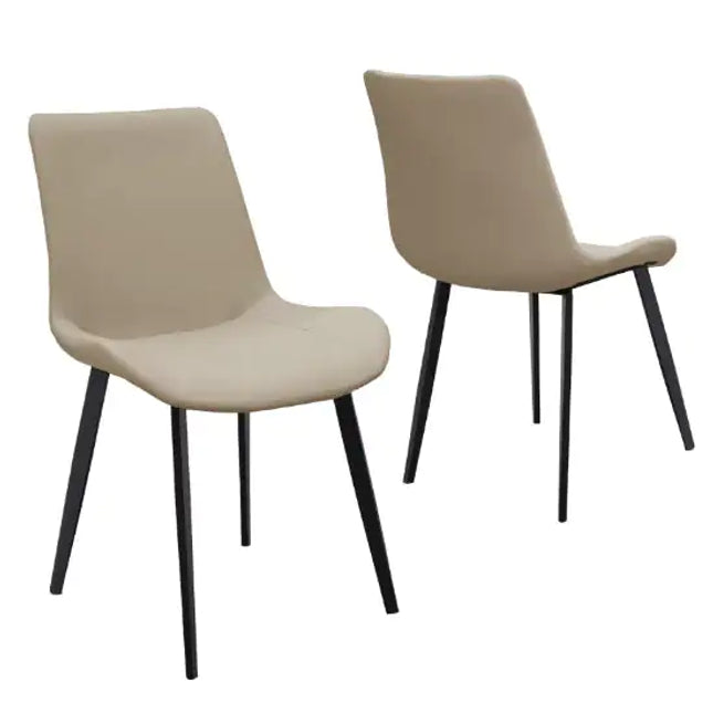 Set Of 2 Tan PU Leather Dining Chairs, Metal Legs