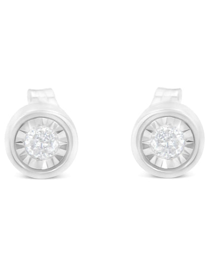 .925 Sterling Silver 1/5 Cttw Round Brilliant-Cut Near Colorless Diamond Miracle-Set Bezel Barrel Style Stud Earrings (I-J Color, I2-I3 Clarity)