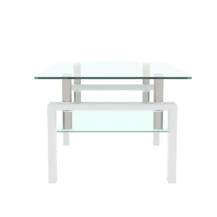 Sleek Modern White Coffee Table with Clear Glass Top – Stylish Center & Side Table for Living Room Furniture