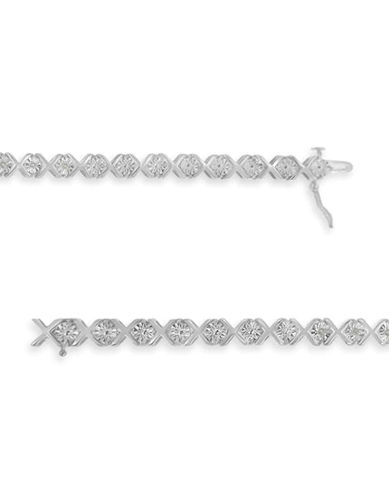 .925 Sterling Silver 1/10 cttw Miracle-Set Round-Cut Diamond "X" Link Tennis Bracelet (I-J color, I2-I3 clarity) - 7.25"