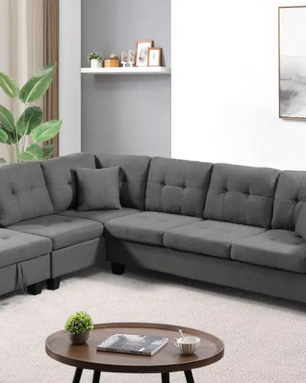 Fabric Sofa With Ottoman, Left, Gray
