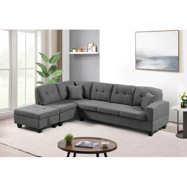 Fabric Sofa With Ottoman, Left, Gray