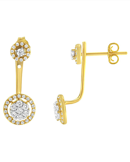 14K Yellow Gold Plated .925 Sterling Silver 5/8 Cttw Diamond Removable Stud and Dangle Earrings (I-J Color, I2-I3)