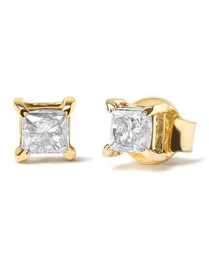 14K White Gold Princess-Cut Treated Black Diamond Classic 4-Prong Stud Earrings - Pushback
