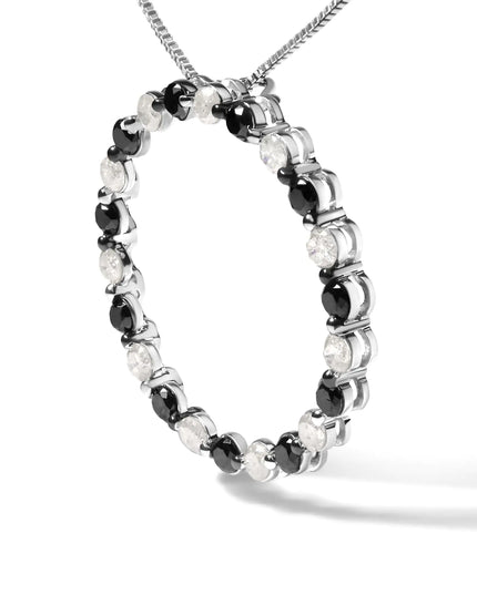 .925 Sterling Silver 1 3/4 Cttw Alternating Black and White Diamond Open Circle Hoop Pendant Necklace (H-I Color, I2-I3 Clarity) - 18" Inches