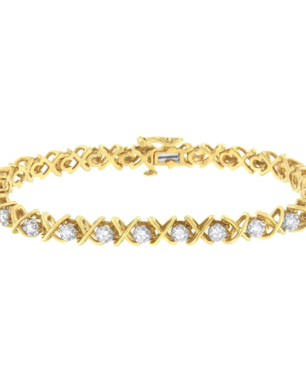 10K Yellow Gold Plated Sterling Silver 1 cttw Diamond Link Bracelet (J-K Clarity, I1-I2 Color) - Size 7"